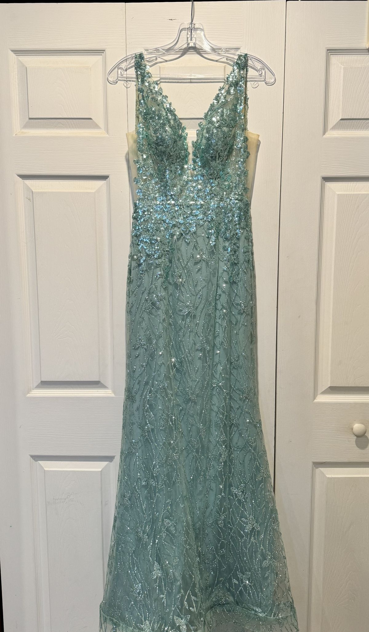Style JVN08418A Jovani Size 2 Prom Sheer Blue Floor Length Maxi on Queenly