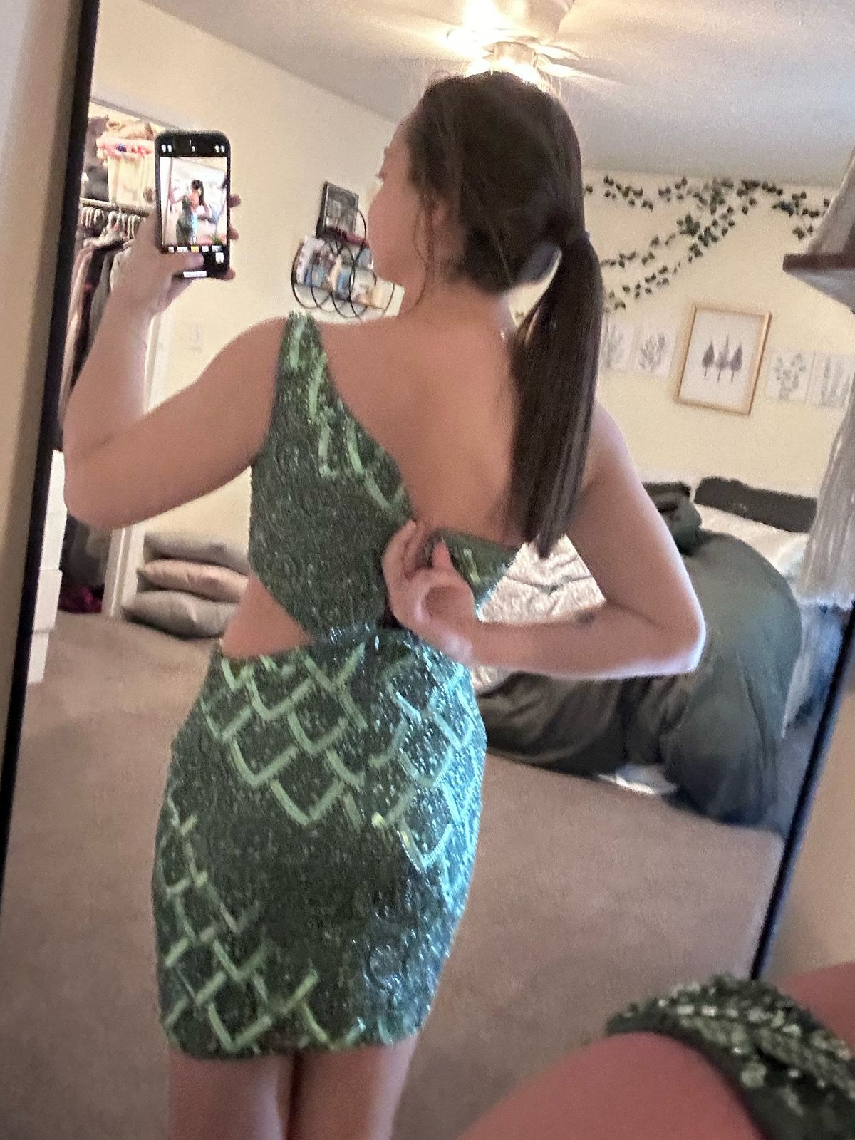 Style 3504 Primavera Size 4 Prom One Shoulder Green Cocktail Dress on Queenly