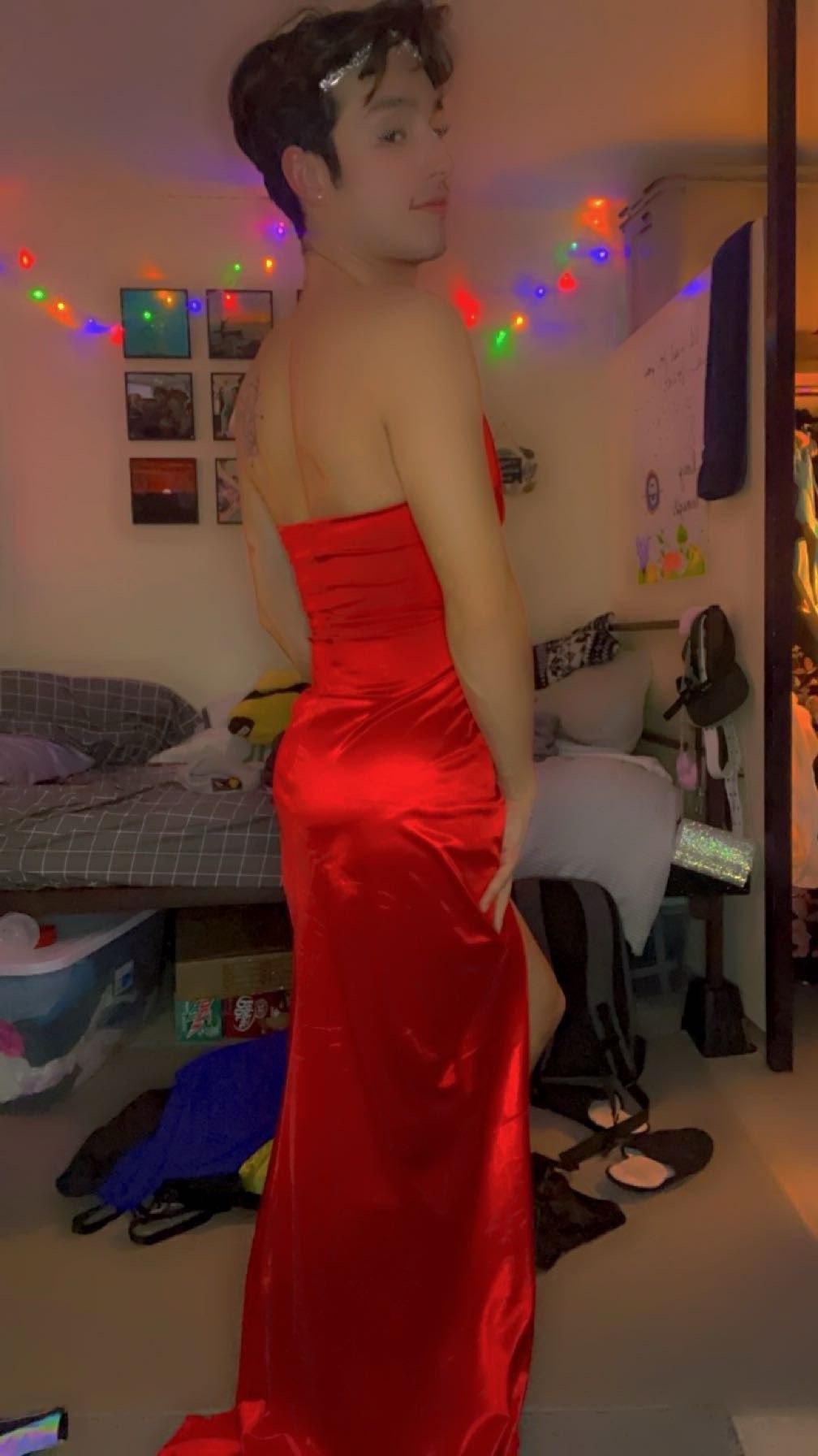 Size S Prom Strapless Red Side Slit Dress on Queenly