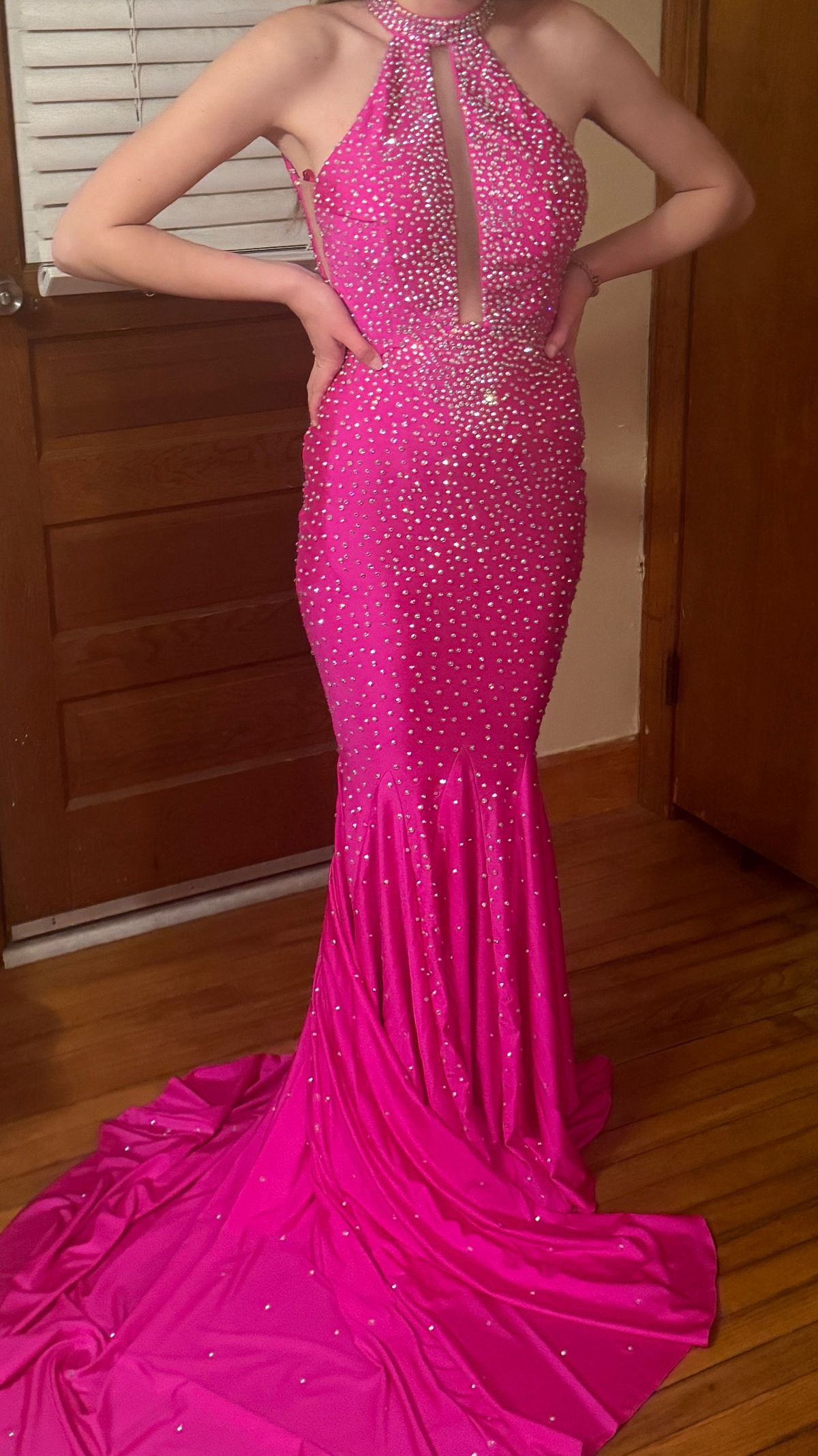 Style 2307 Johnathan Kayne Size 4 Prom Halter Pink Mermaid Dress on Queenly