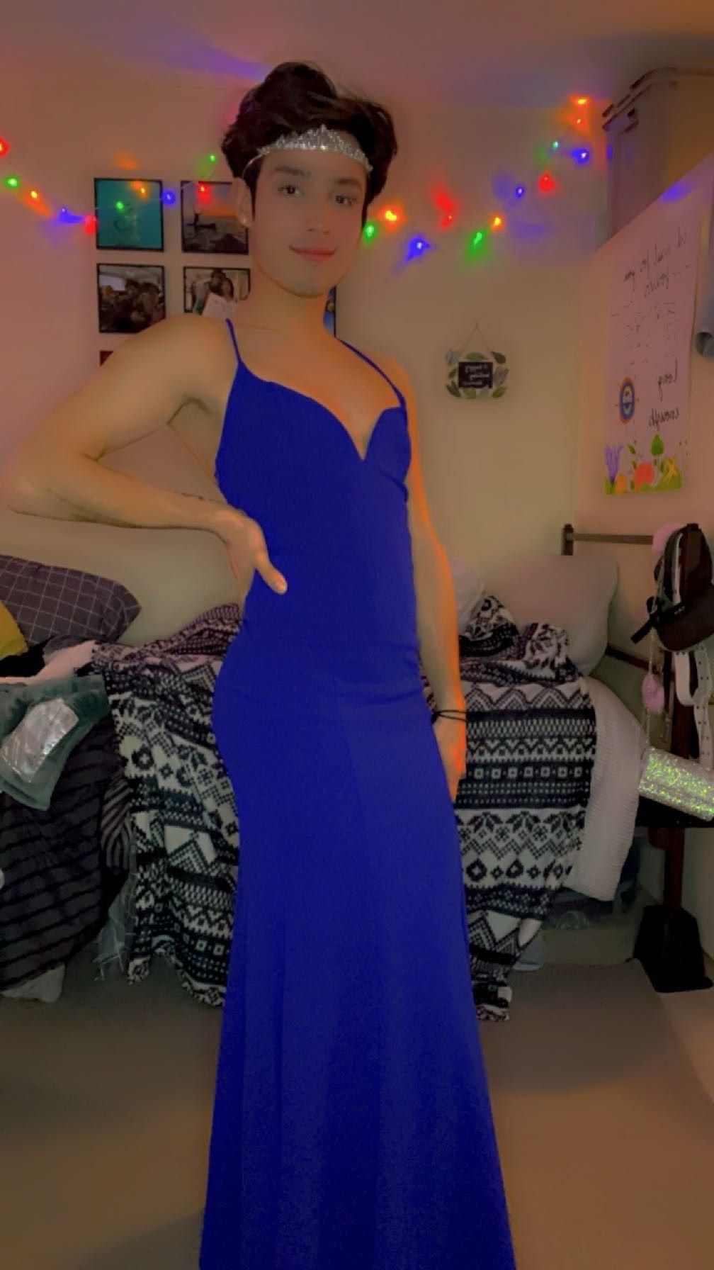 Promgirl Size S Prom Plunge Blue Side Slit Dress on Queenly