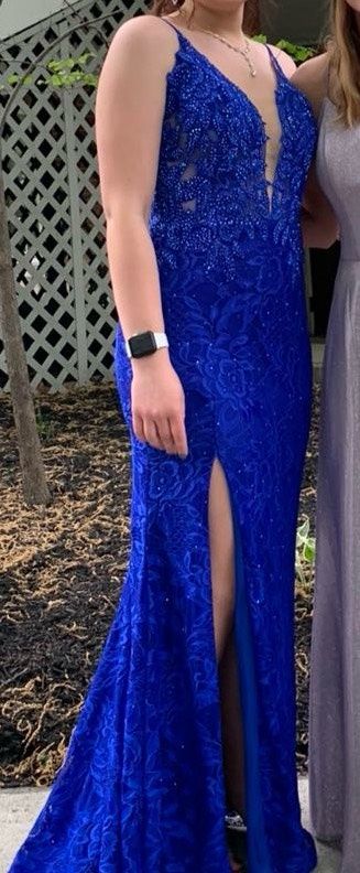 Clarisse Size 12 Prom Plunge Blue Mermaid Dress on Queenly
