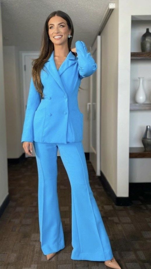 Size S Pageant Plunge Blue Formal Jumpsuit on Queenly