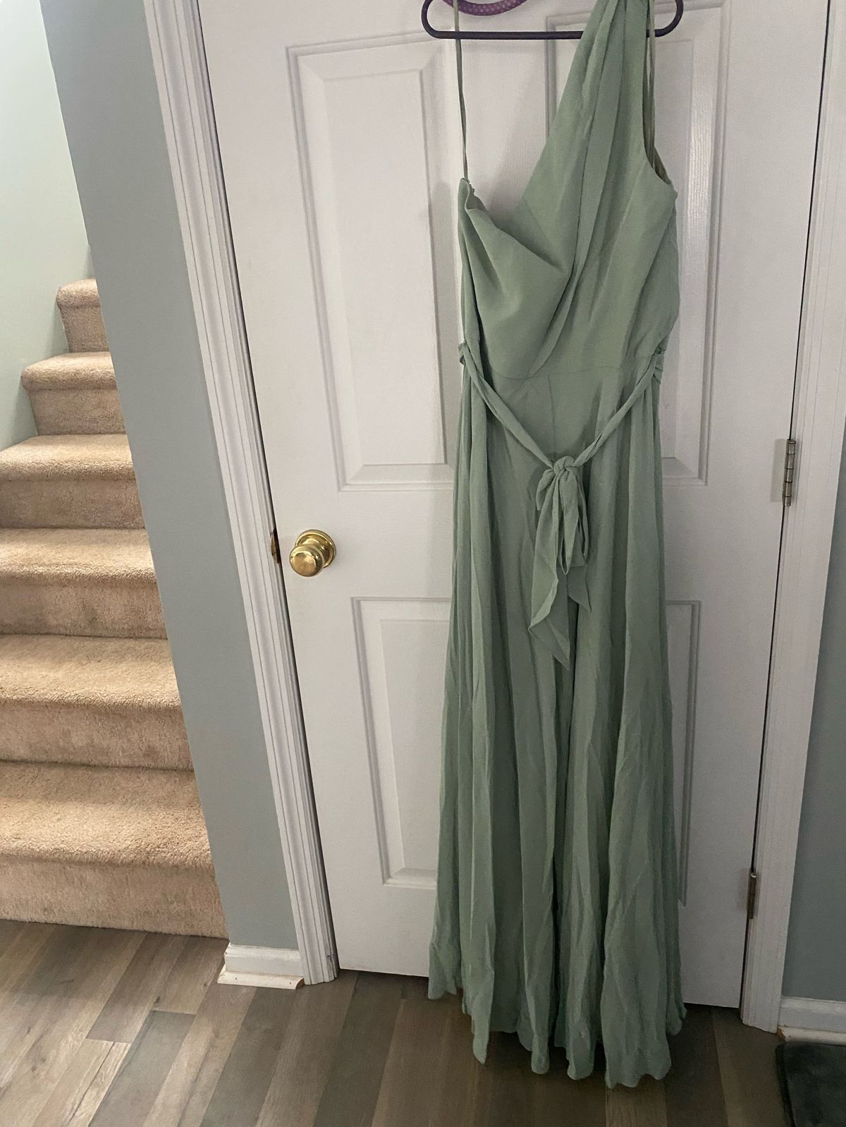 Amsale Size 12 Bridesmaid One Shoulder Green A-line Dress on Queenly