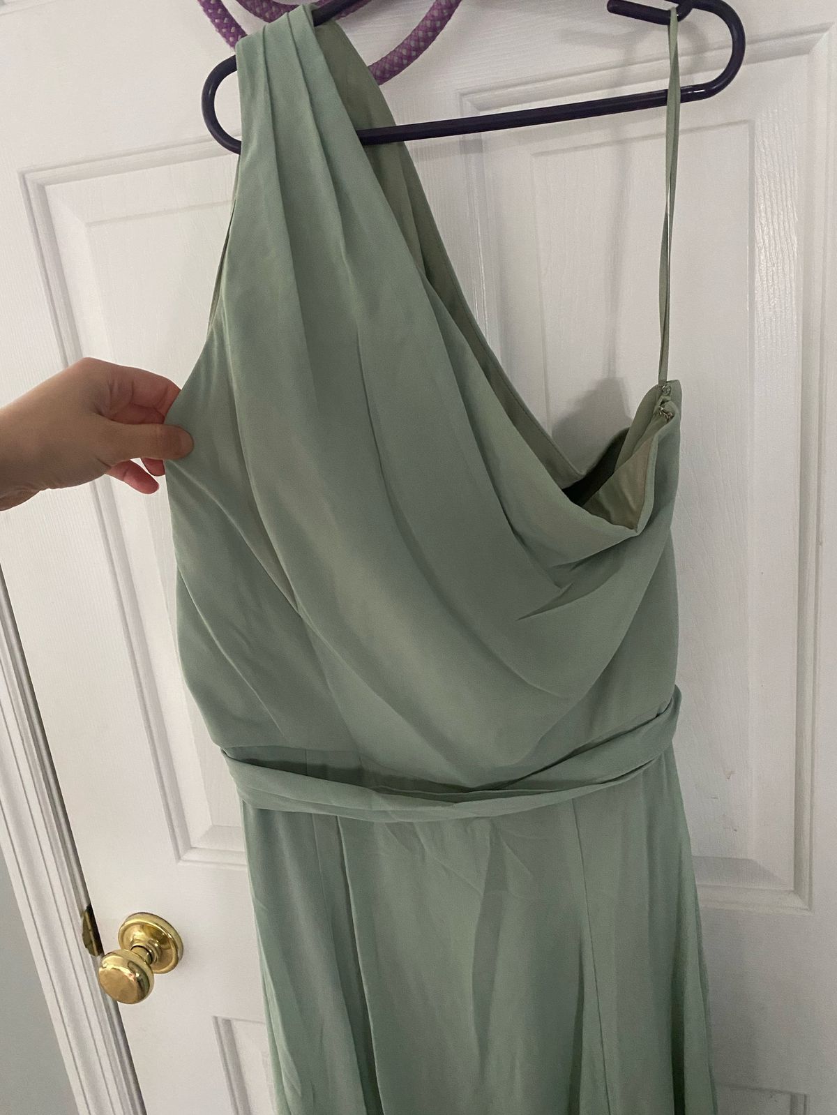 Amsale Size 12 Bridesmaid One Shoulder Green A-line Dress on Queenly