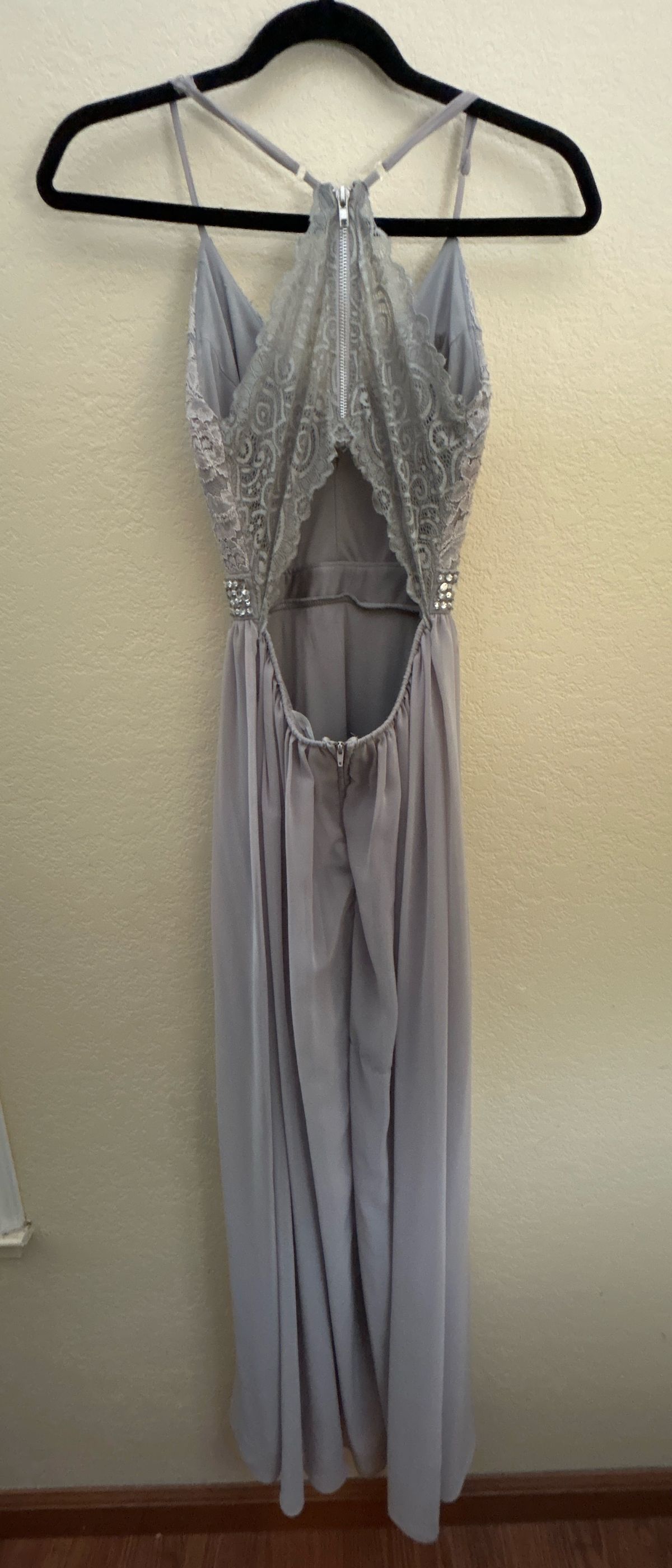 Size S Prom Plunge Silver Floor Length Maxi on Queenly