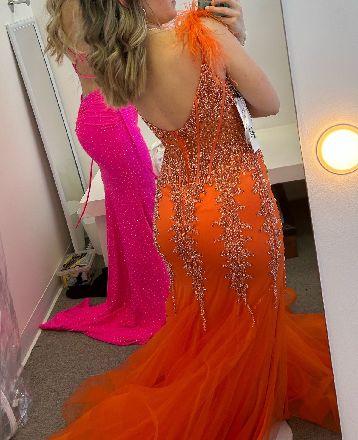Jovani Size 4 Prom Plunge Orange Mermaid Dress on Queenly