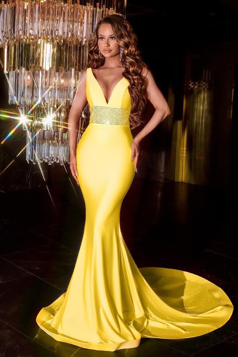 Style PS22524 Portia and Scarlett Size 10 Prom Yellow Mermaid Dress on Queenly