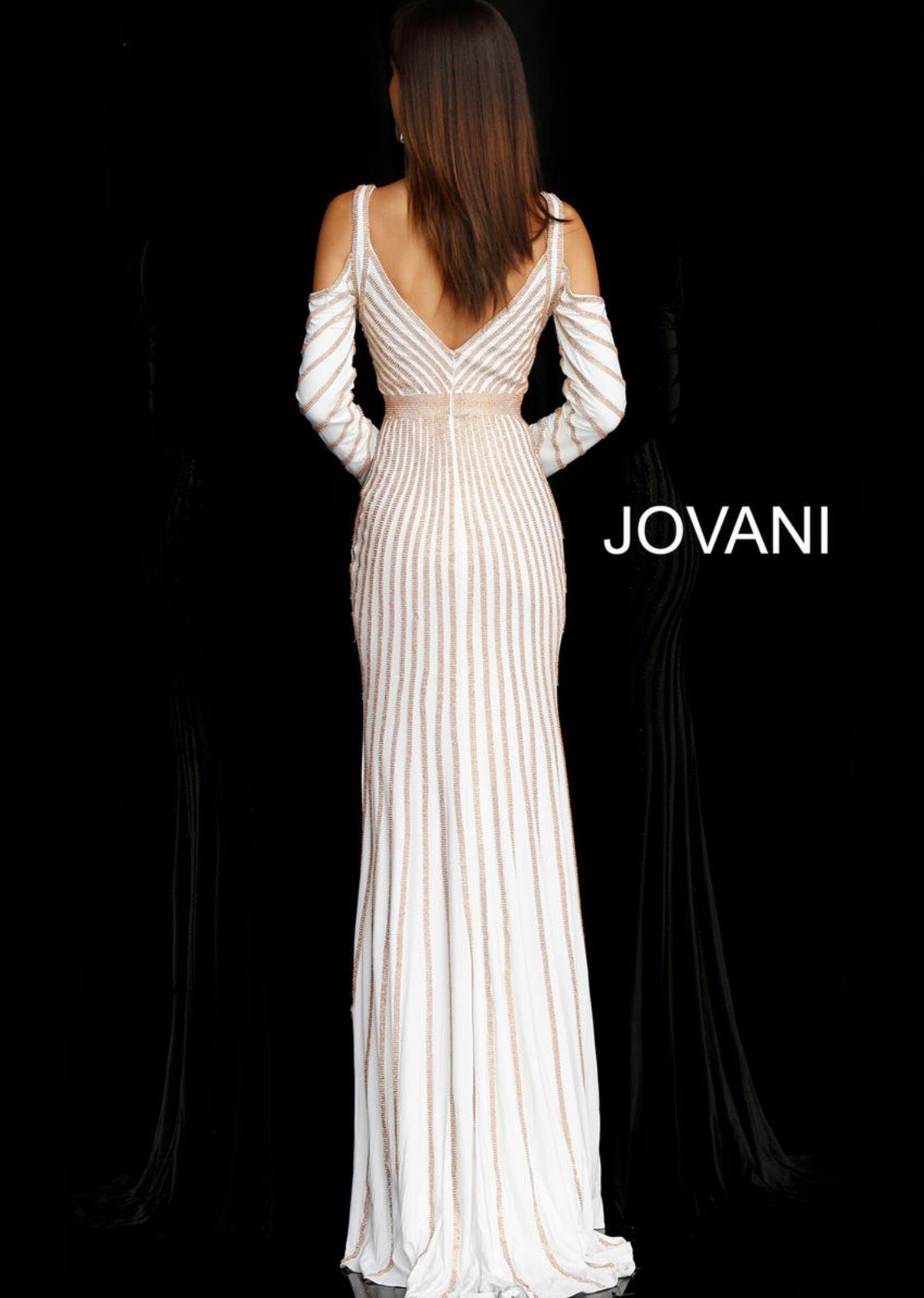 Jovani Size 6 Prom Long Sleeve Sequined White Floor Length Maxi on Queenly