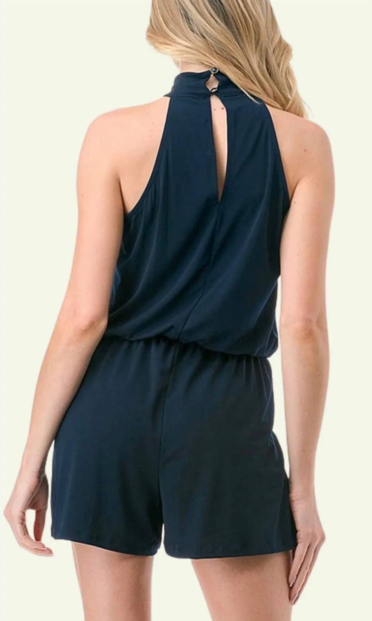 Style 1-1210234160-2696 ariella Size L Halter Sequined Navy Blue Formal Jumpsuit on Queenly