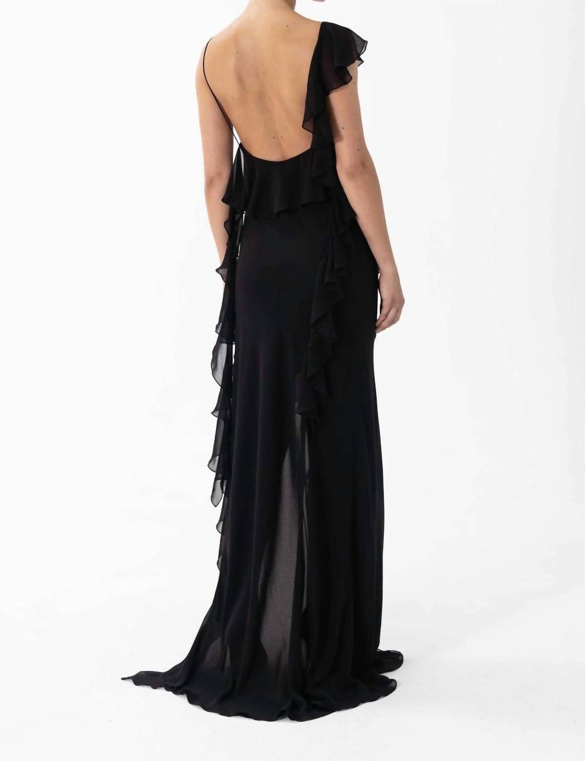 Style 1-1555043972-3236 RONNY KOBO Size S Plunge Black Side Slit Dress on Queenly