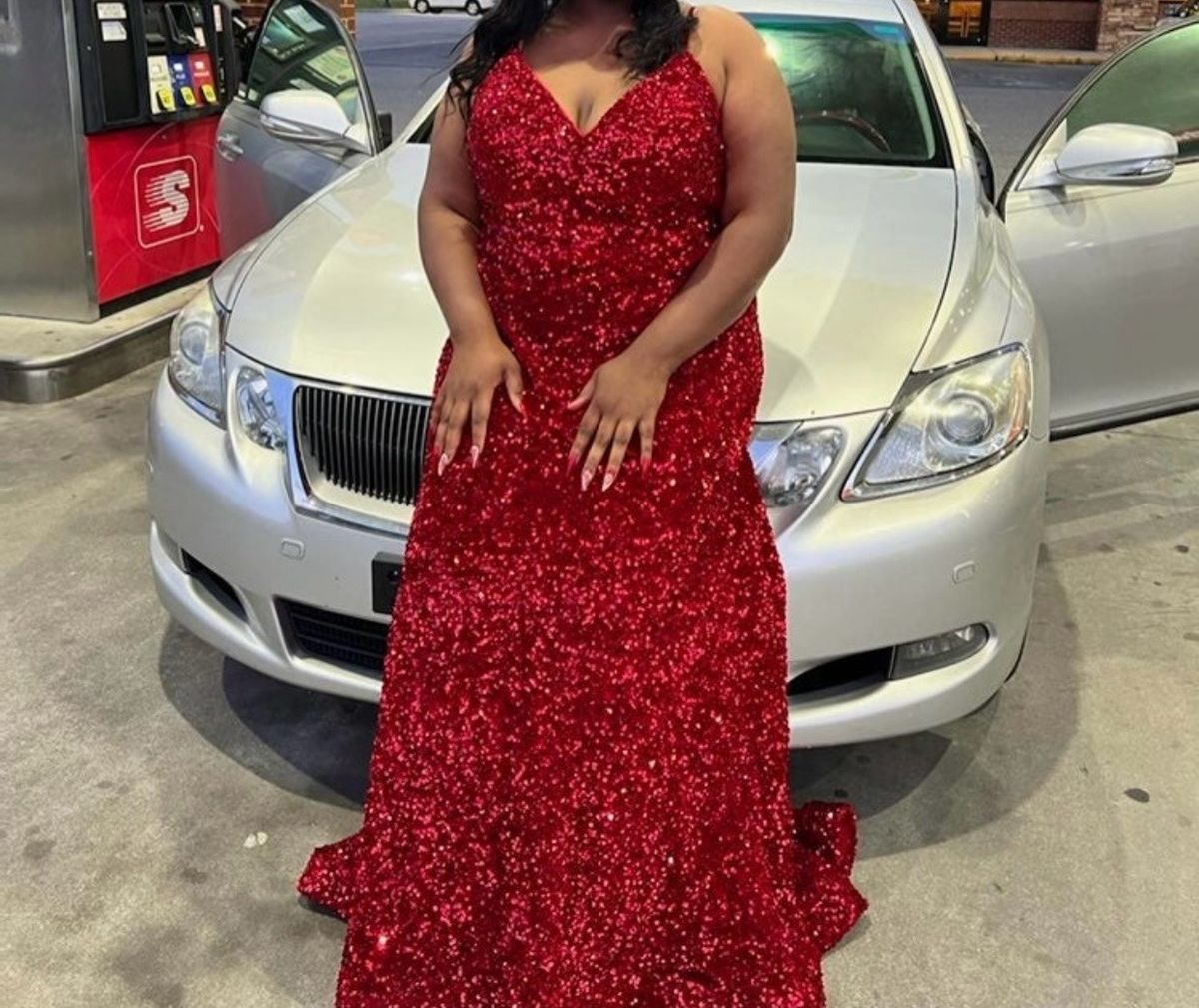 Christina Wu Plus Size 20 Prom Plunge Red Dress With Train on Queenly