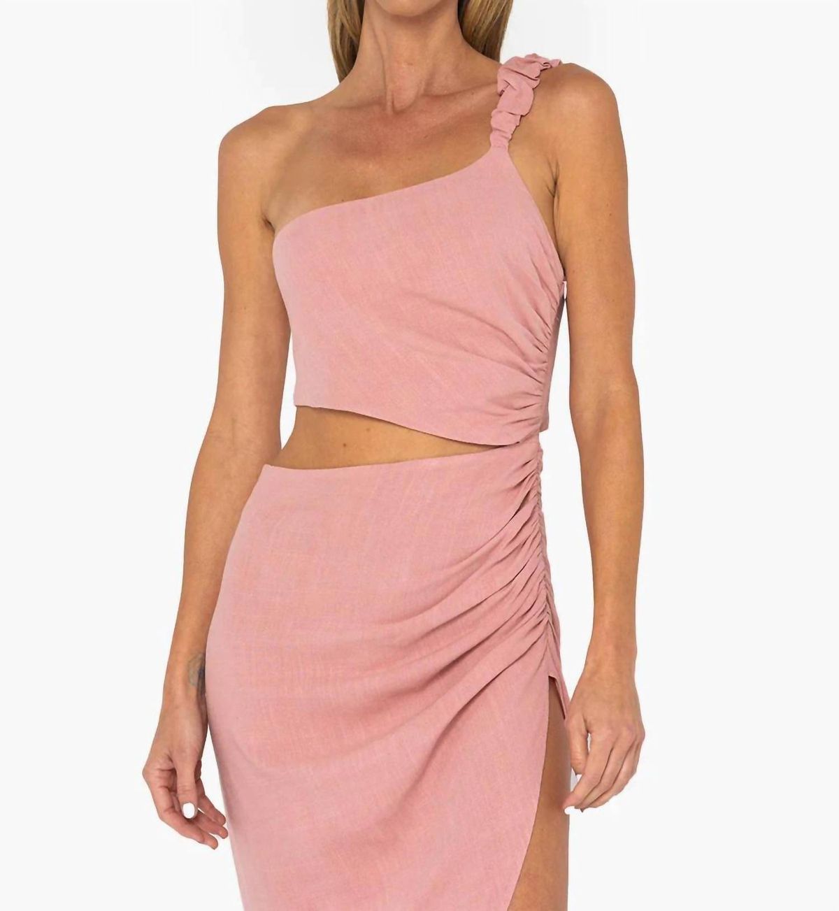 Style 1-2204149662-3855 JUST BEE QUEEN Size XS One Shoulder Satin Pink Cocktail Dress on Queenly