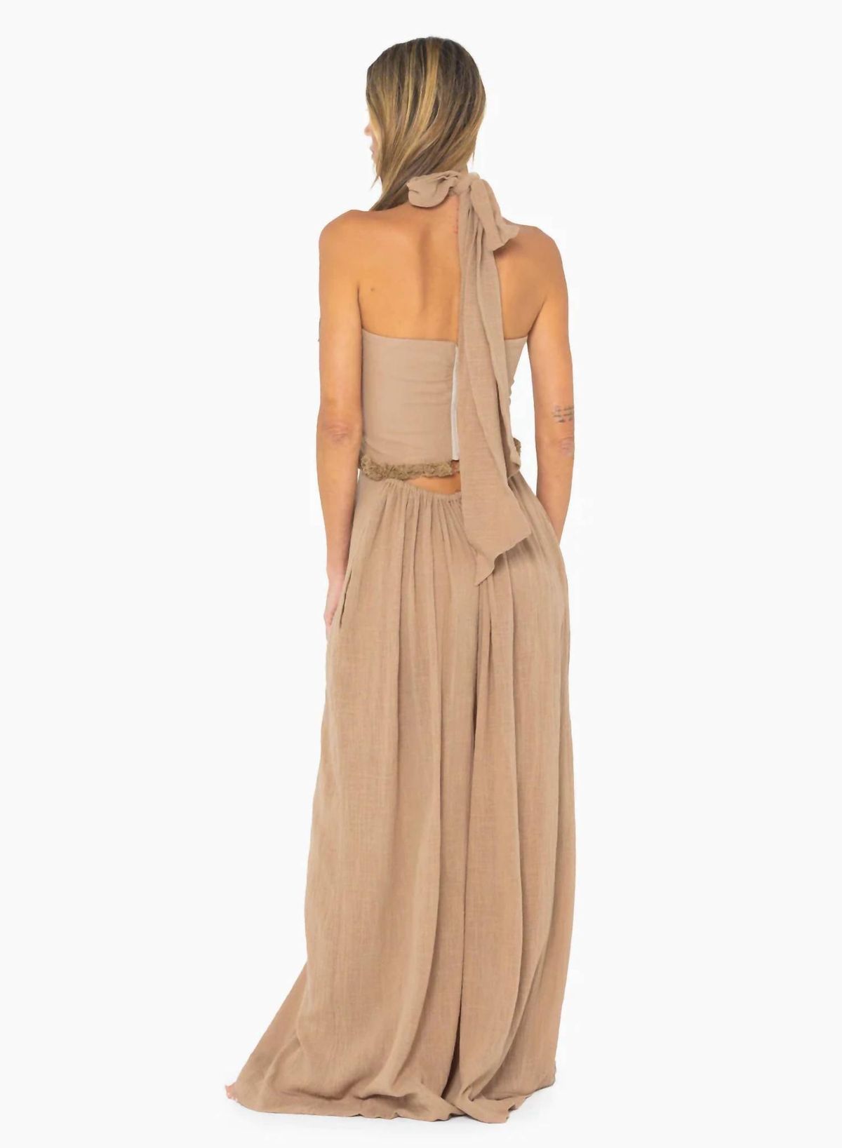 Style 1-3231920668-3236 JUST BEE QUEEN Size S Halter Nude Formal Jumpsuit on Queenly