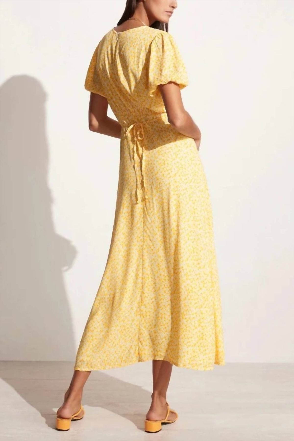 Style 1-3445570640-2696 FAITHFULL THE BRAND Size L Floral Yellow Cocktail Dress on Queenly