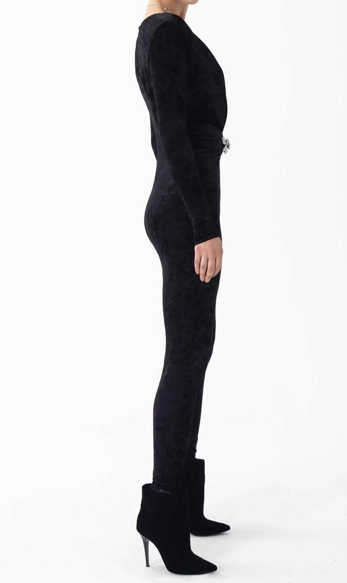 Style 1-4186398400-2901 RONNY KOBO Size M Plunge Velvet Black Formal Jumpsuit on Queenly