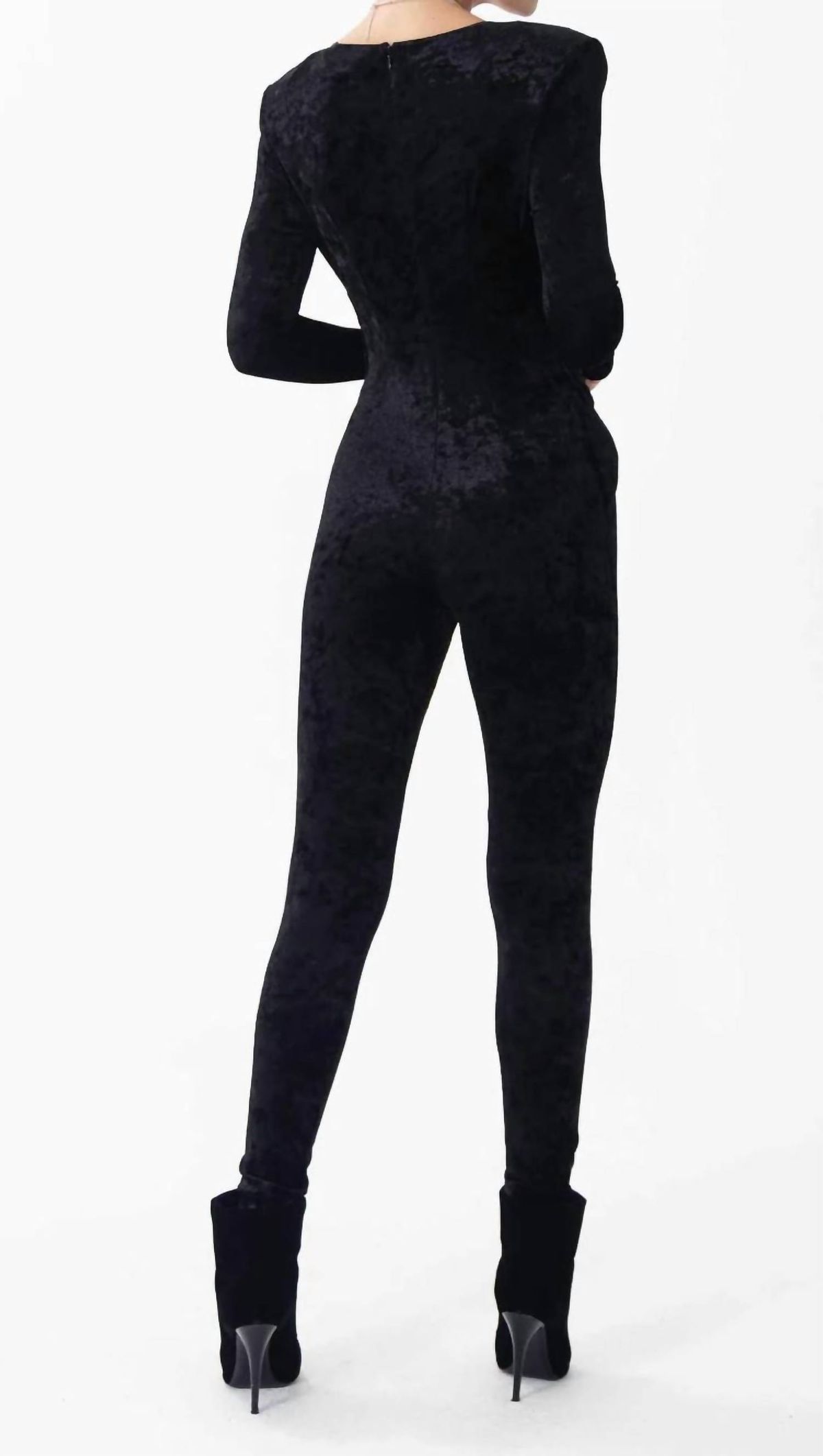 Style 1-4186398400-2901 RONNY KOBO Size M Plunge Velvet Black Formal Jumpsuit on Queenly