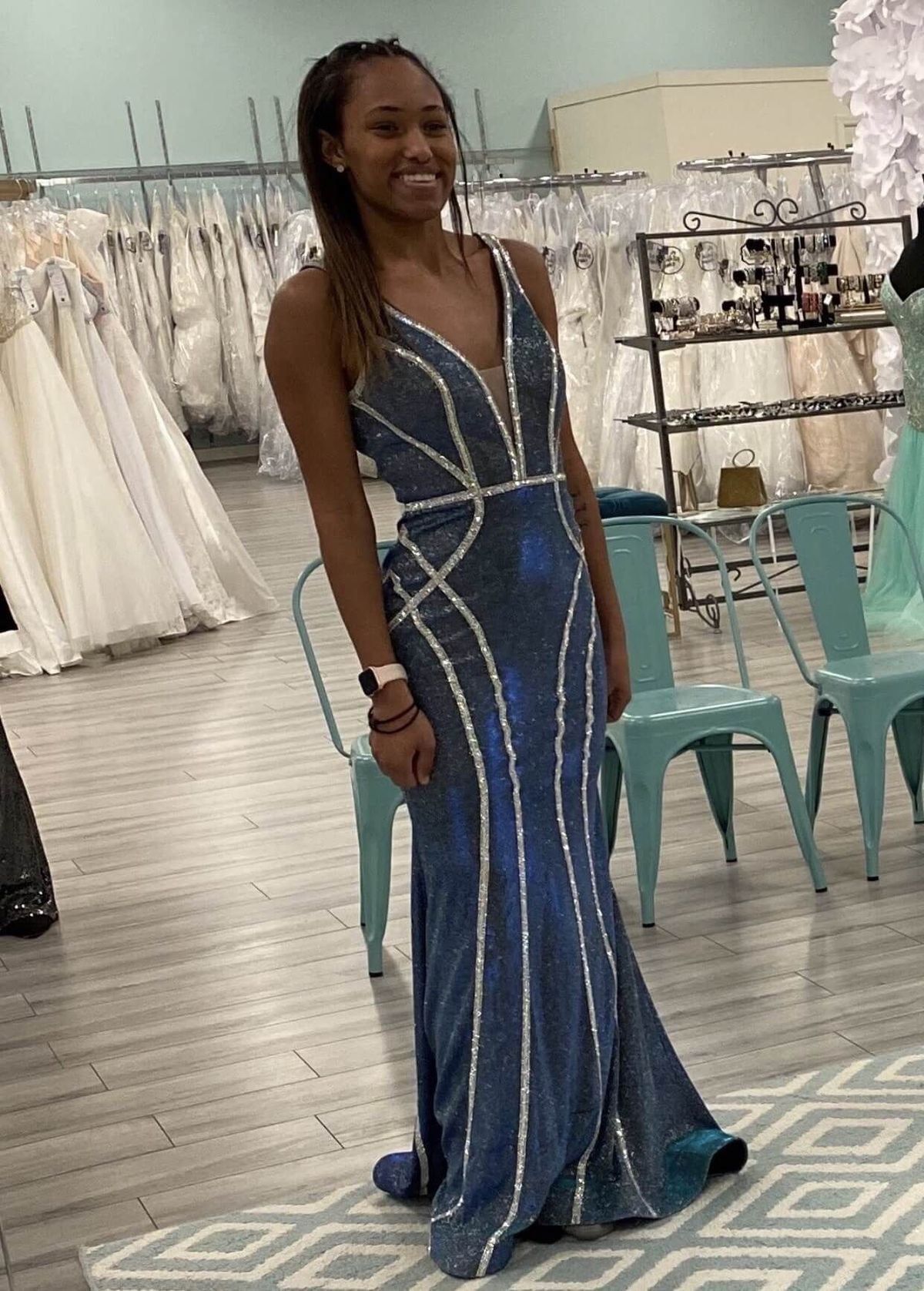 Size 2 Prom Plunge Blue Floor Length Maxi on Queenly