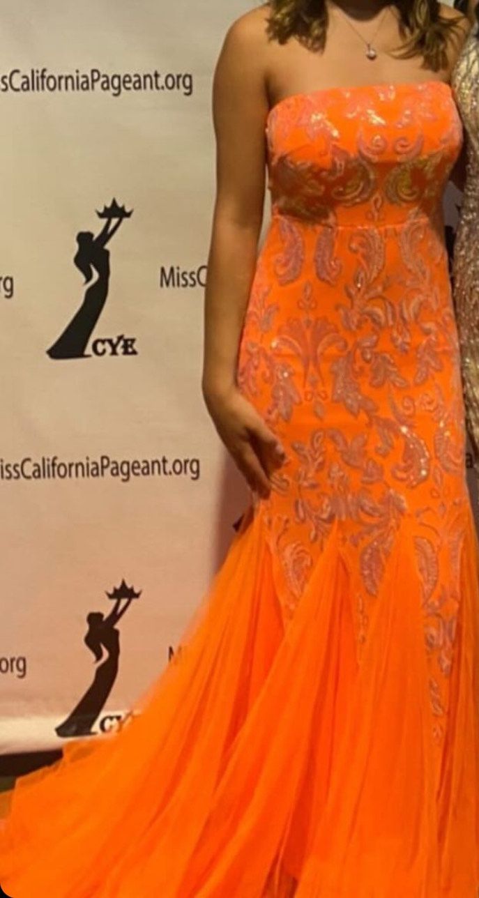 Size S Prom Strapless Orange Mermaid Dress on Queenly