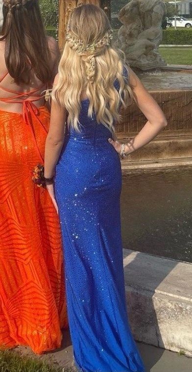 Sherri Hill Size 00 Prom One Shoulder Blue Side Slit Dress on Queenly