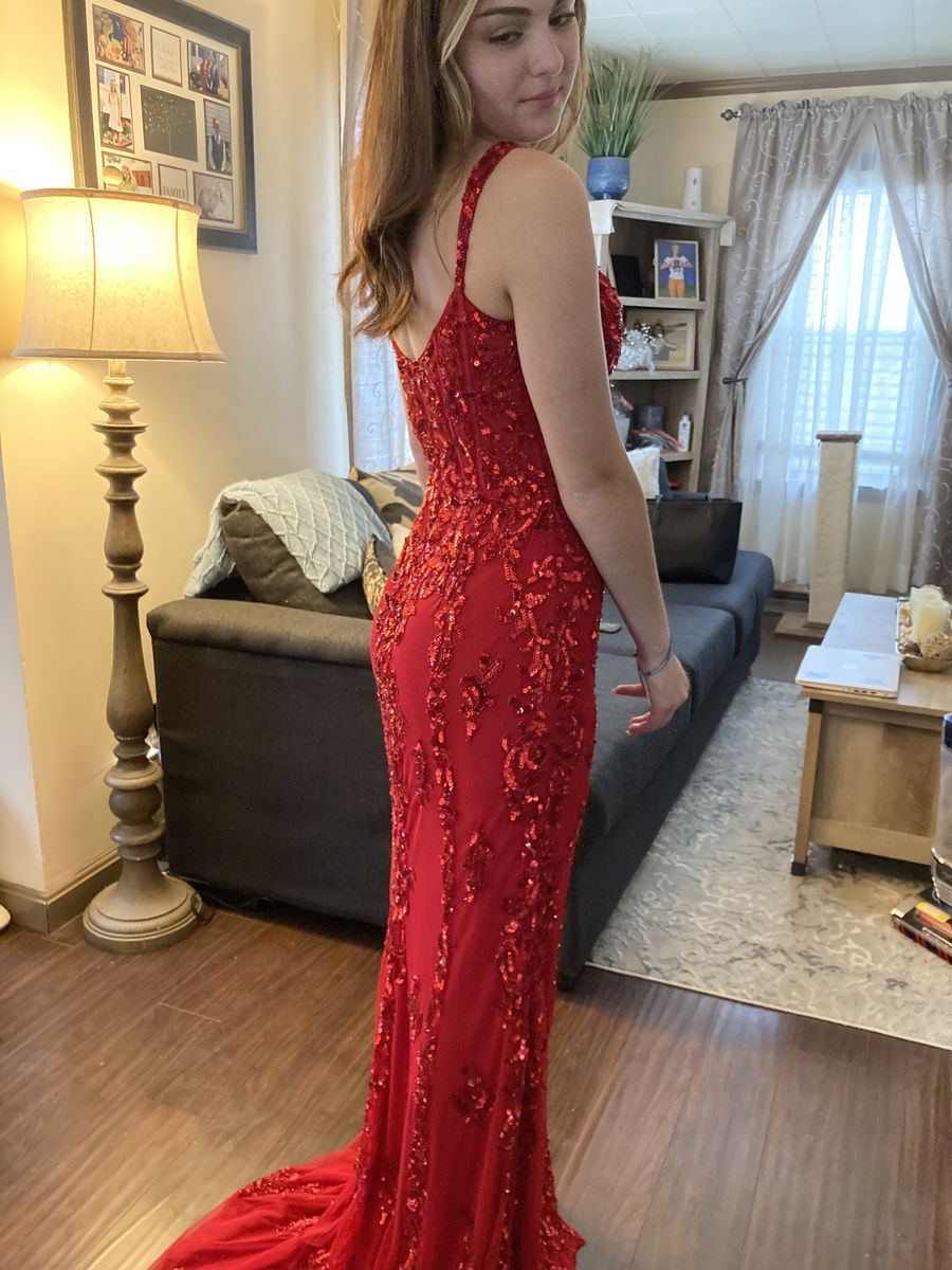 Sherri Hill Size 6 Prom Plunge Red Mermaid Dress on Queenly