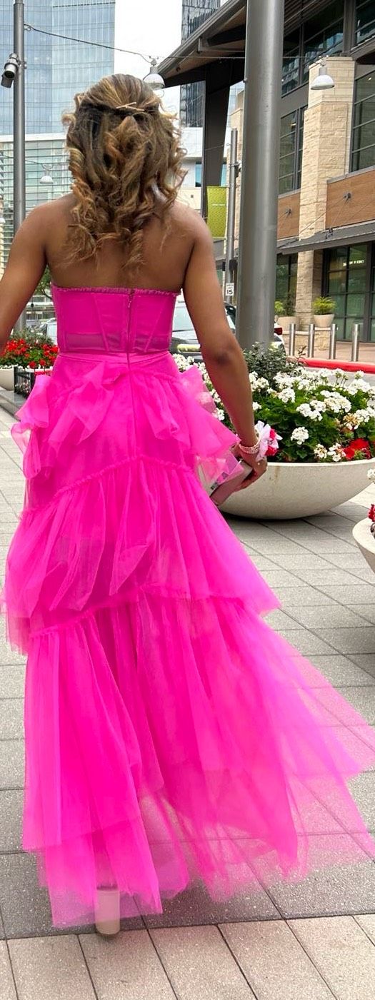 Size S Prom Strapless Pink Dress With Train on Queenly