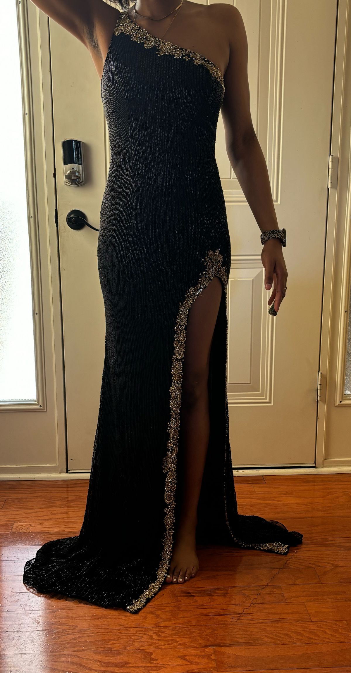 Style 88297 Ashley Lauren Size 2 Prom One Shoulder Black Side Slit Dress on Queenly