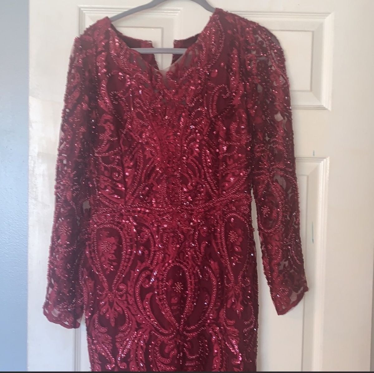Size 8 Prom Long Sleeve Red Floor Length Maxi on Queenly
