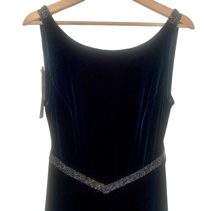 Marina Size 10 High Neck Velvet Blue A-line Dress on Queenly