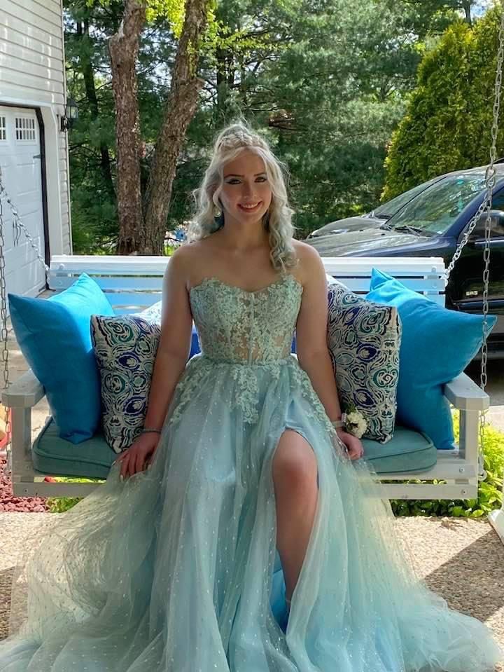 Regis Size 4 Prom Strapless Blue Ball Gown on Queenly