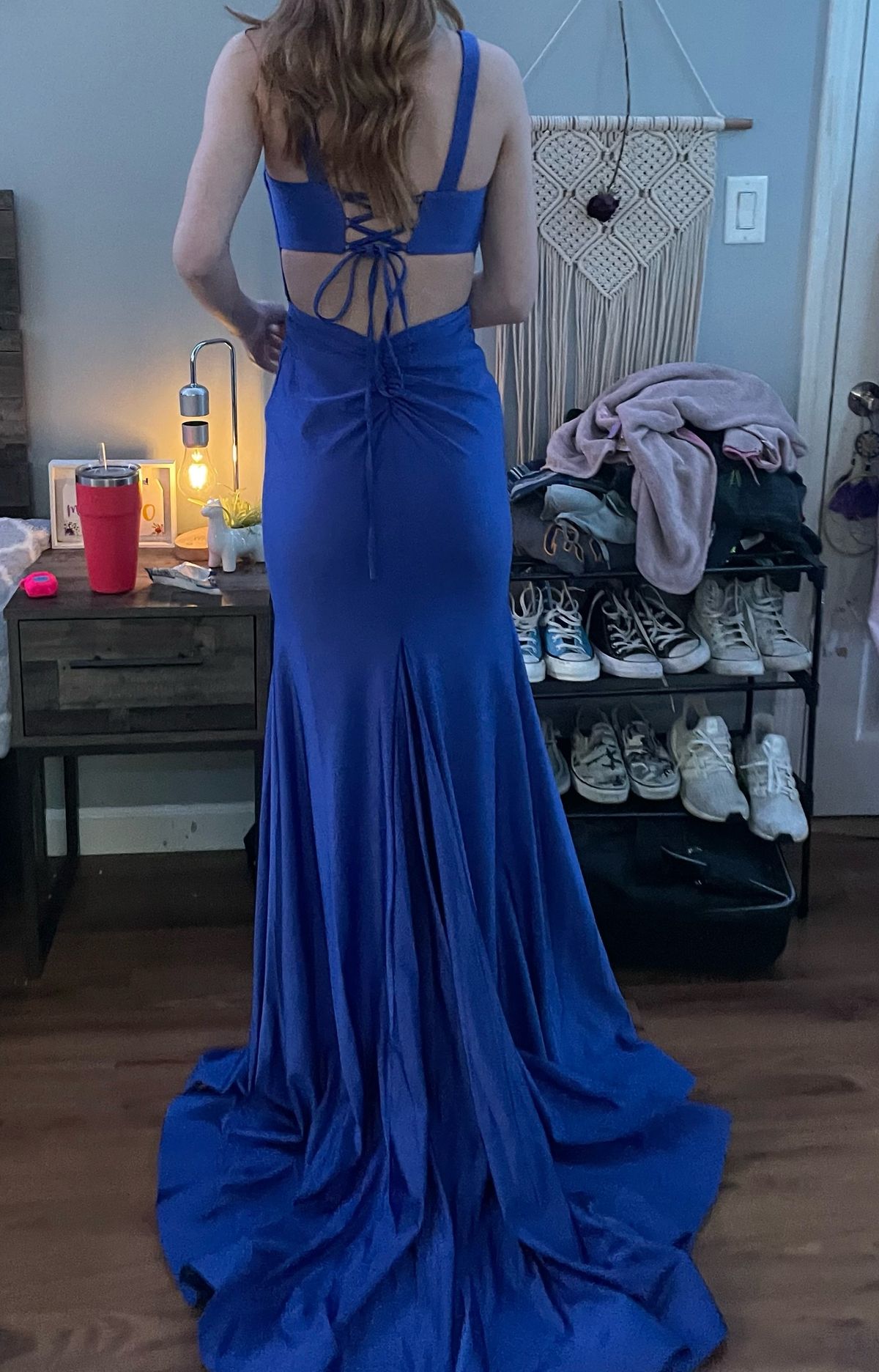 Style 53906 Sherri Hill Size 00 Satin Purple Mermaid Dress on Queenly
