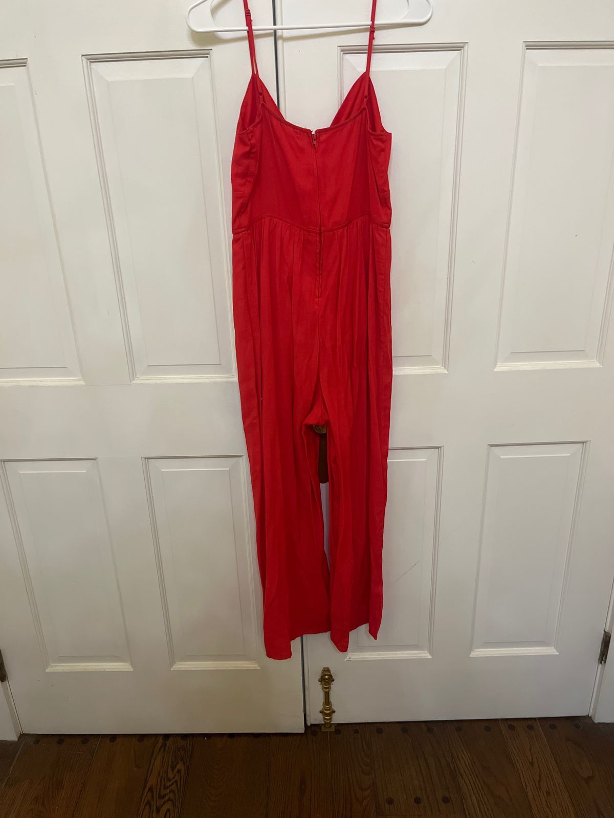 Size 4 Nightclub Plunge Red Formal Jumpsuit on Queenly