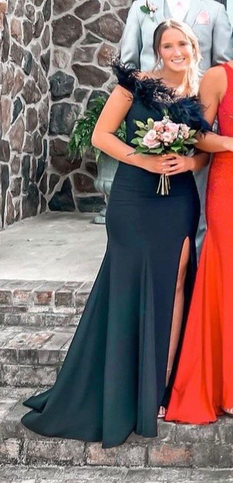 Jessica Angel Size 6 Prom One Shoulder Black Mermaid Dress on Queenly