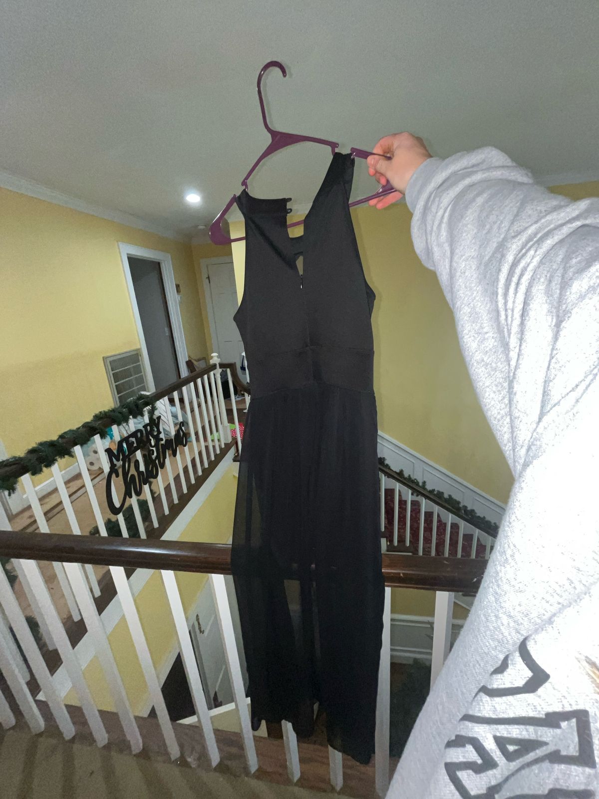 Size S Prom High Neck Sheer Black Dress With Train on Queenly