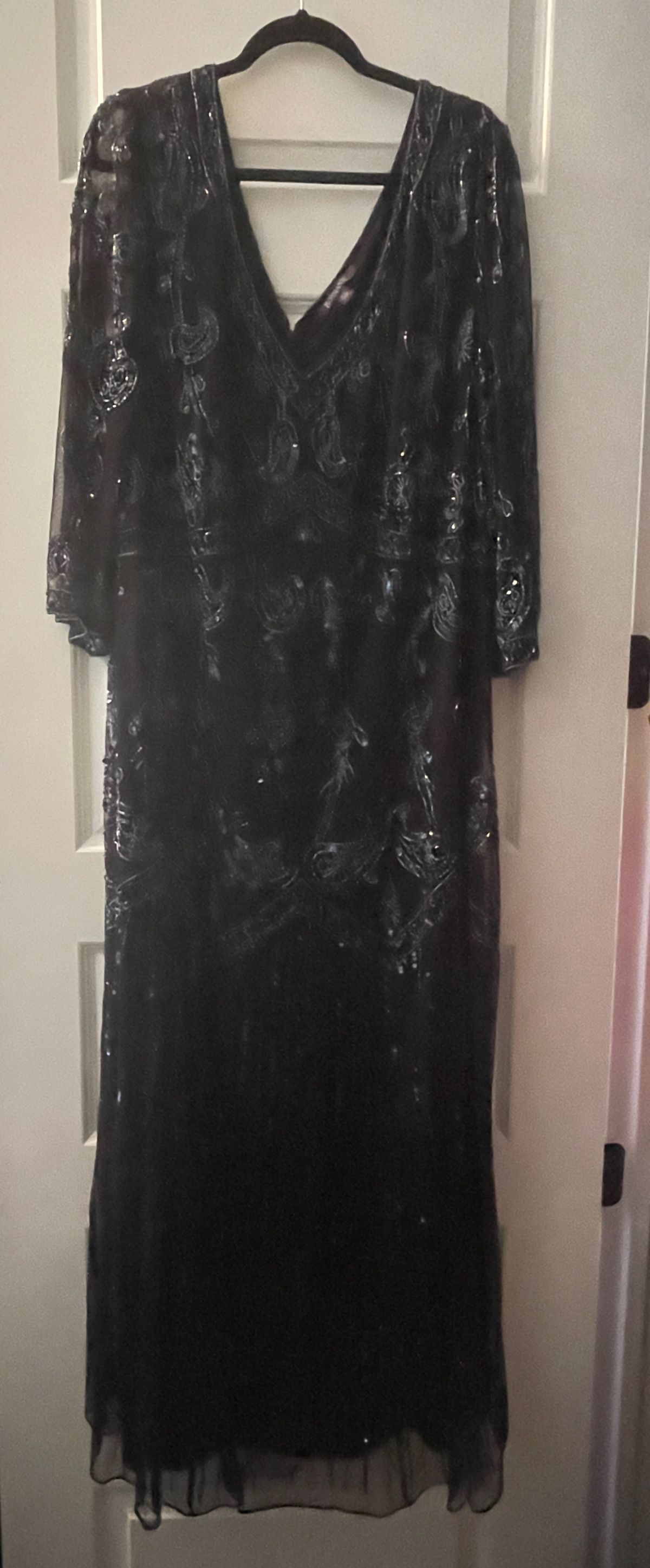 Style Beaded Gown Romans Plus Size 32 Prom Plunge Black Floor Length Maxi on Queenly