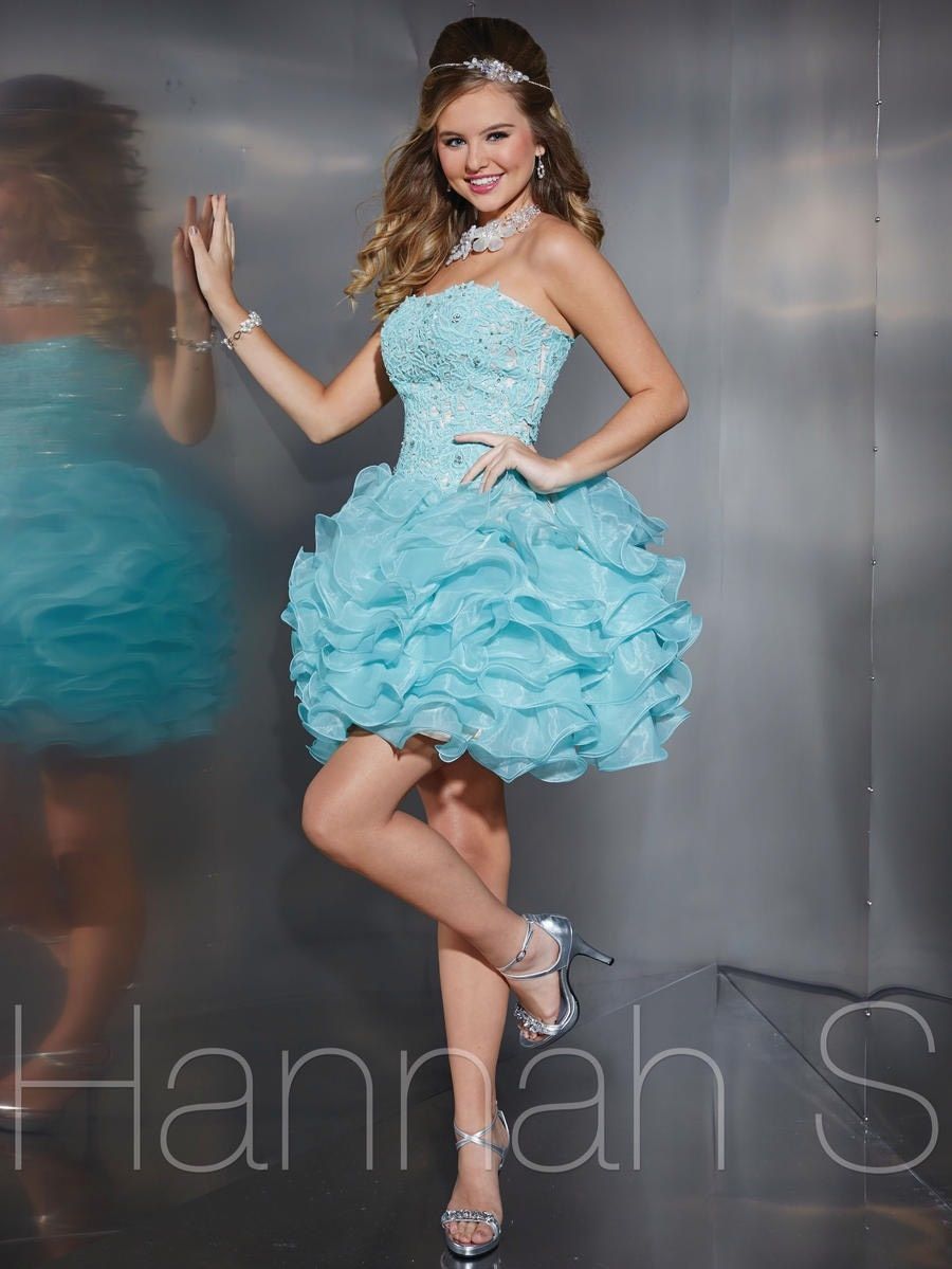 Hannah S Size 10 Homecoming Strapless Lace Light Blue Cocktail Dress on Queenly