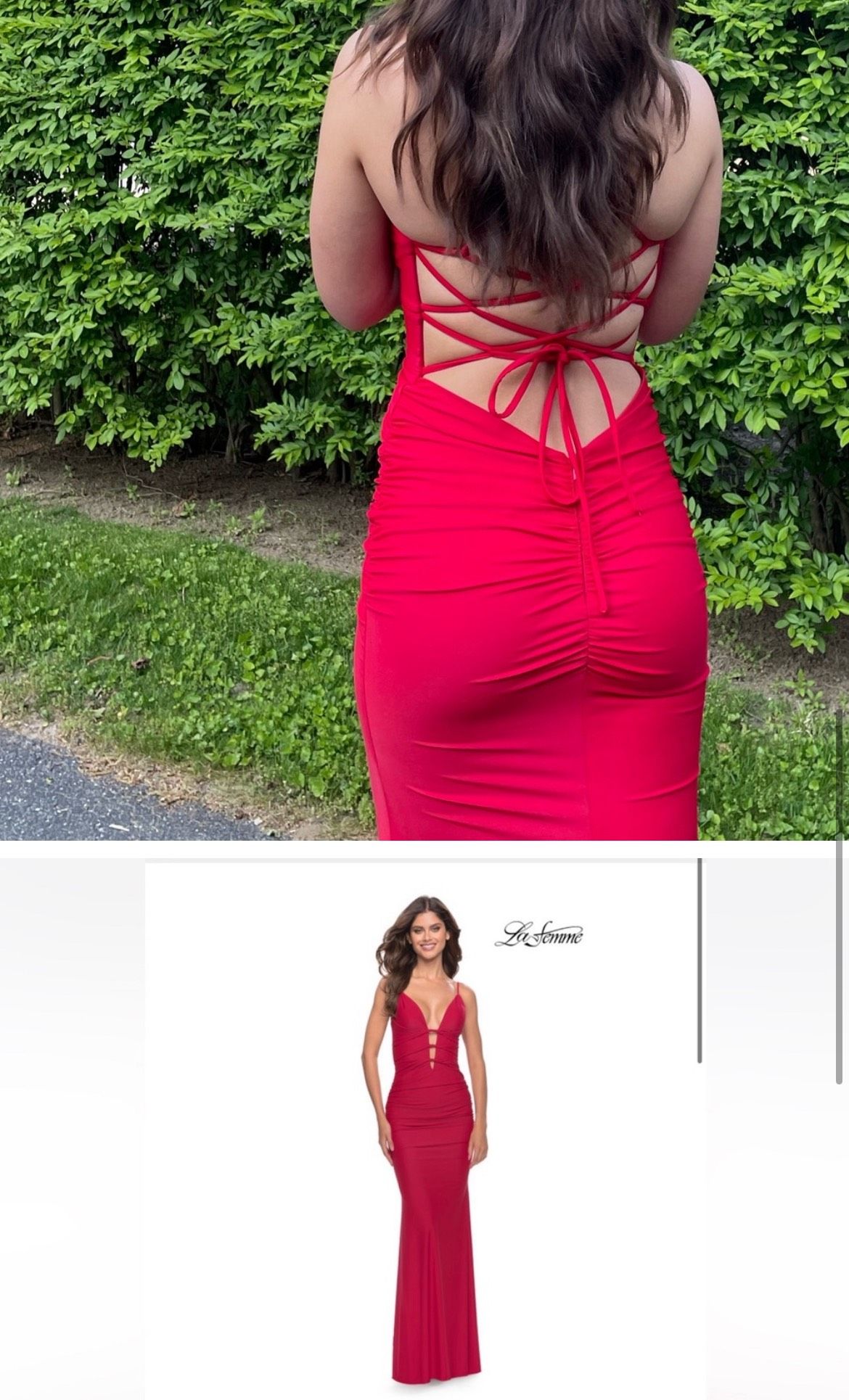 Style 31333 La Femme Size 2 Prom Plunge Red Mermaid Dress on Queenly