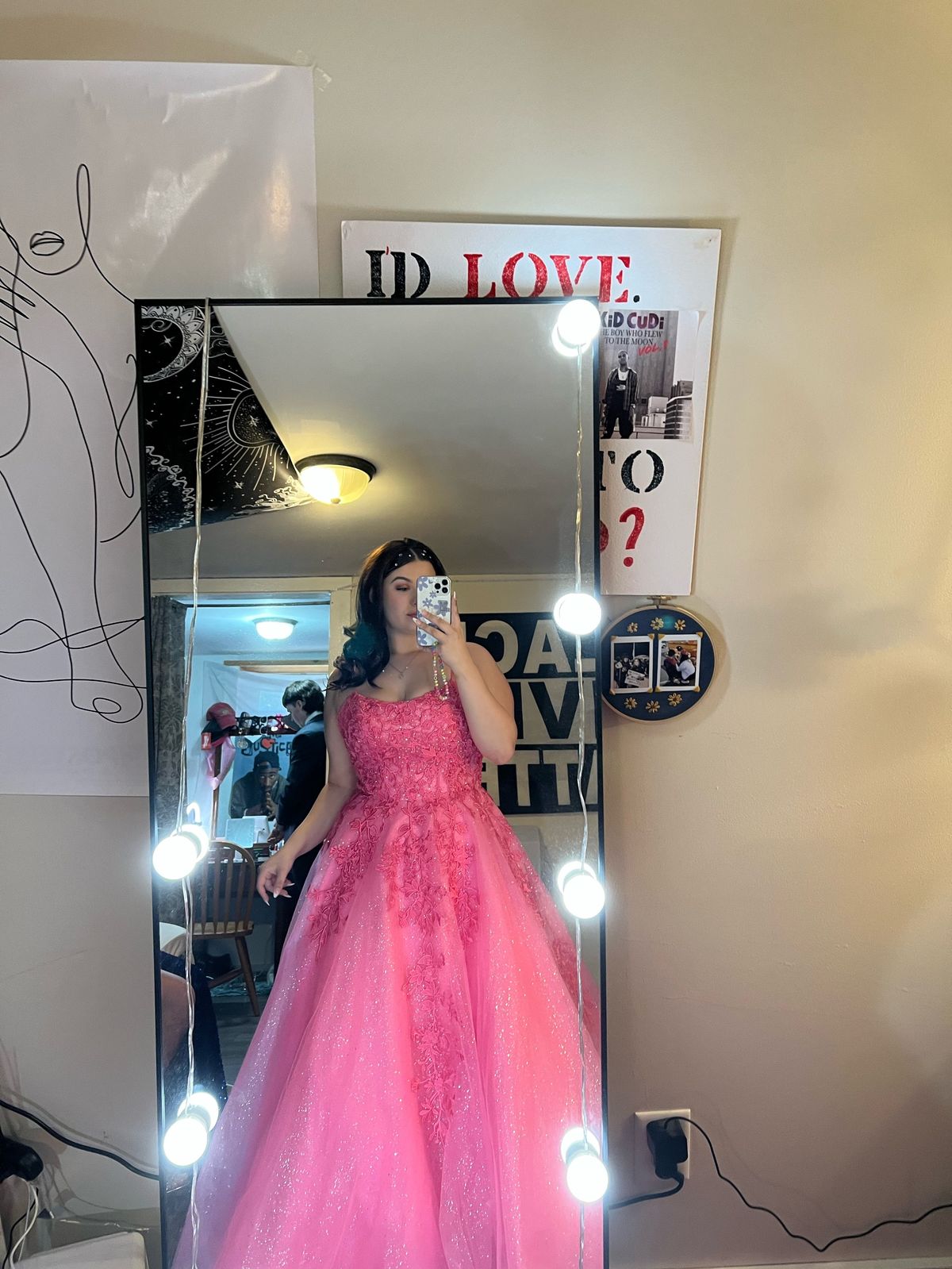 Size 10 Prom Lace Light Pink Ball Gown on Queenly