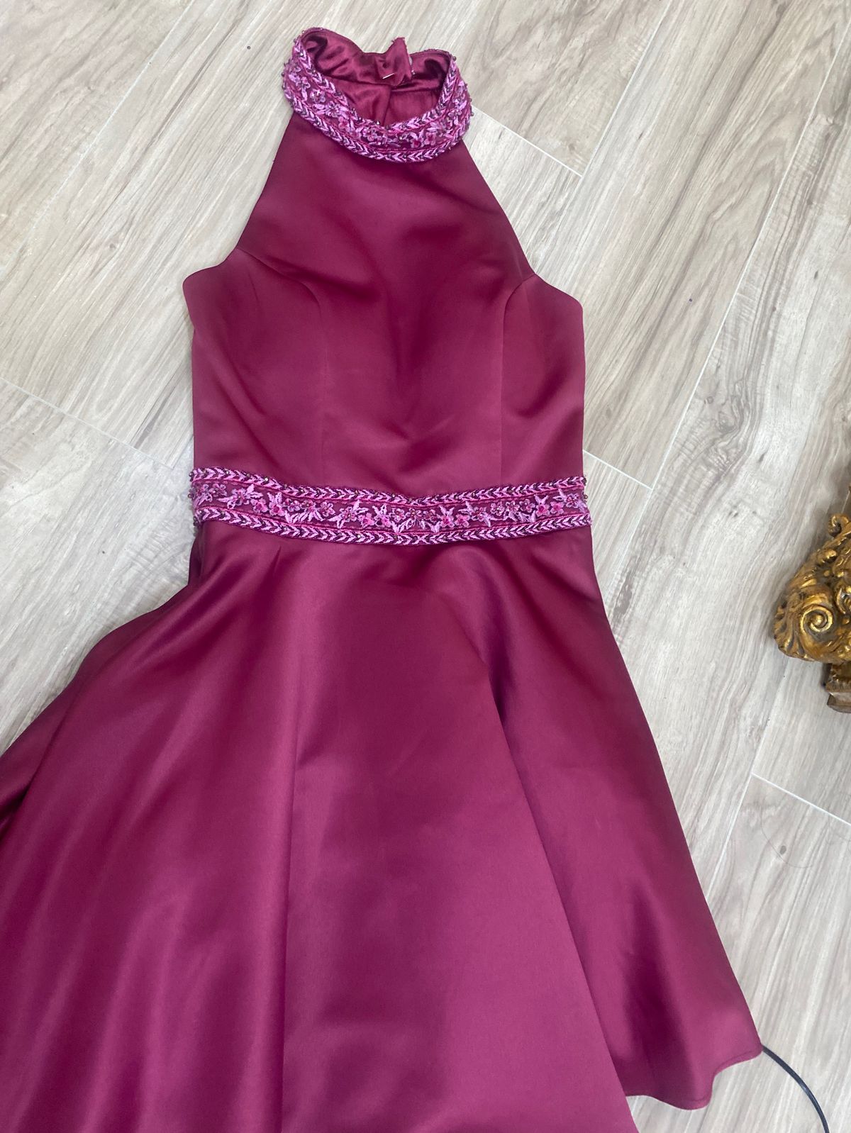 Style 9445 MoriLee Size 8 Homecoming High Neck Burgundy Red Cocktail Dress on Queenly