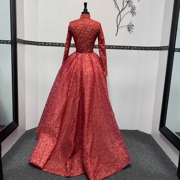 Style 1702 Portia and Scarlett Size 2 Prom Long Sleeve Red Dress With Train on Queenly