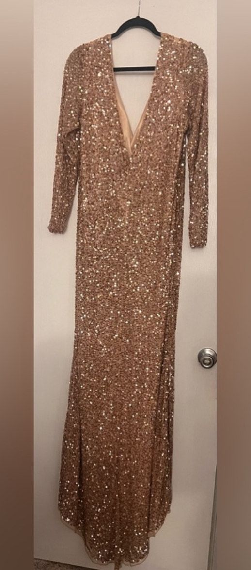 Mac Duggal Size XL Prom Long Sleeve Gold A-line Dress on Queenly