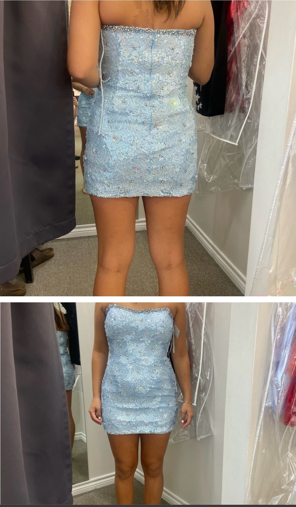 Style 28204 Ava Presley Size 4 Prom Strapless Sequined Blue Cocktail Dress on Queenly