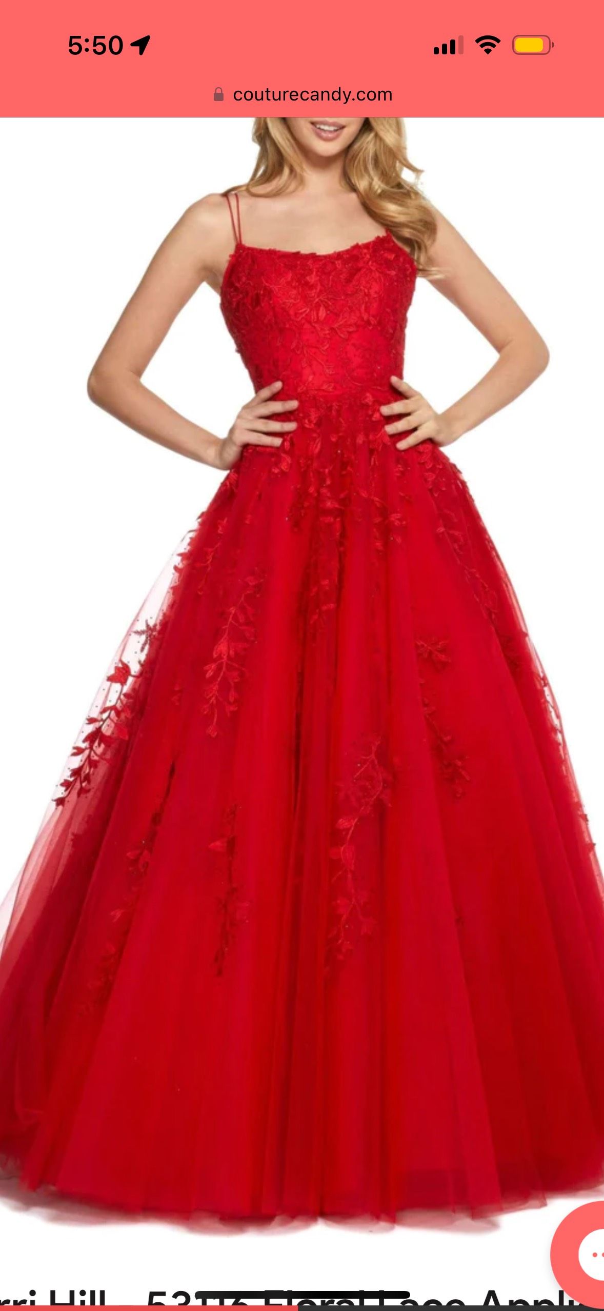 Style 53116 Sherri Hill Size 10 Prom Plunge Lace Red Ball Gown on Queenly