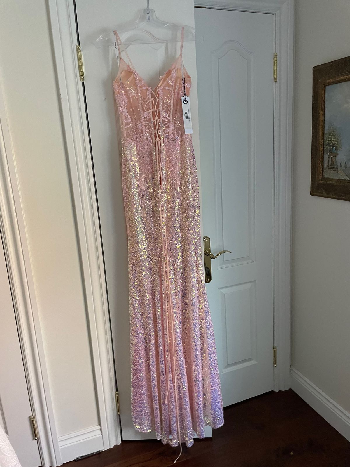 Style JVN by Jovani JVN24299 Jovani Size 4 Prom Plunge Lace Light Pink Mermaid Dress on Queenly