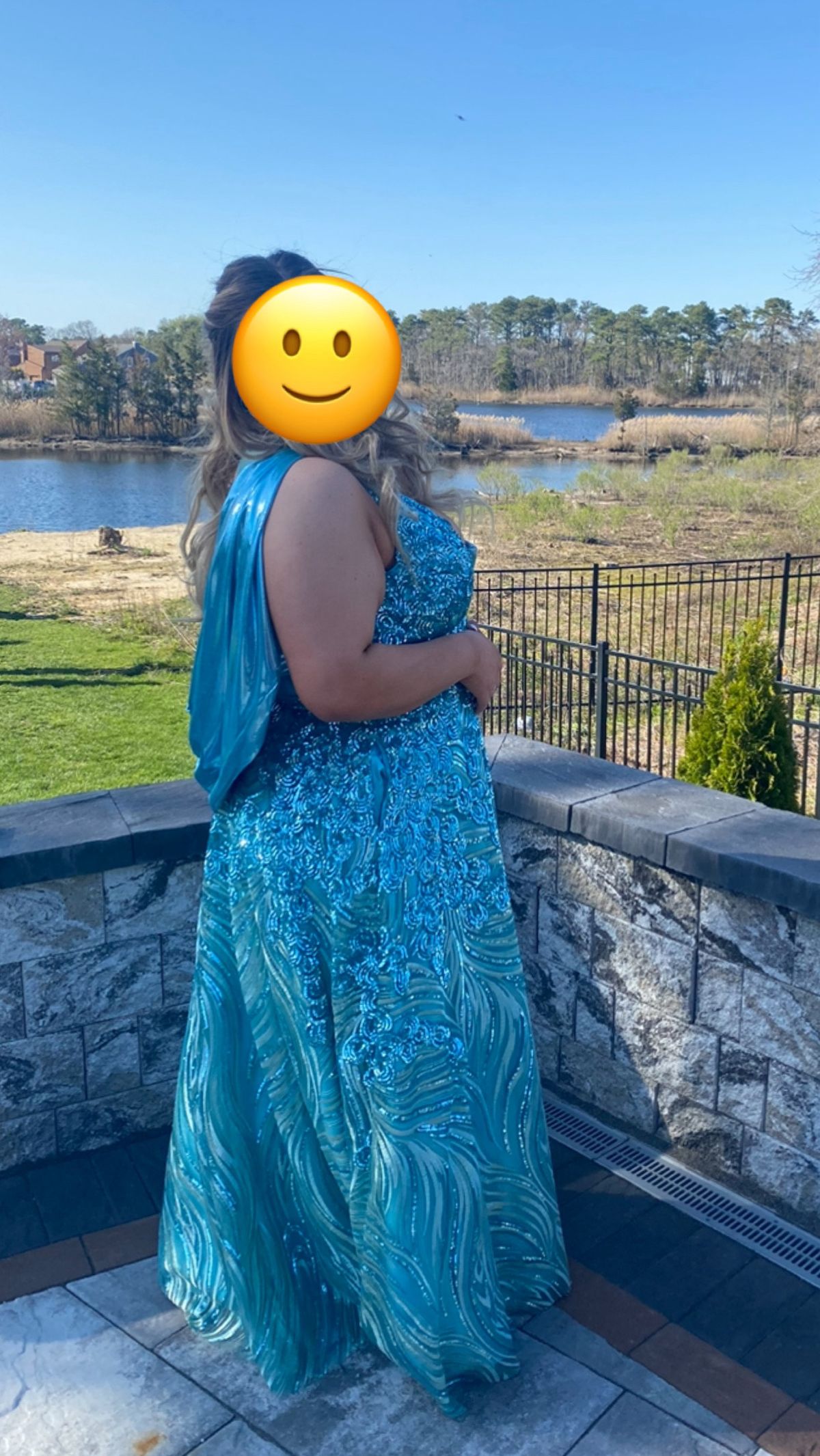 Style 60641 Jovani Plus Size 18 Prom Plunge Sequined Blue Ball Gown on Queenly