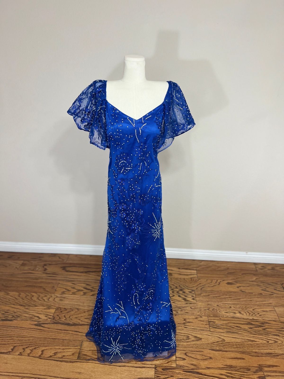 Size XL Cap Sleeve Blue Mermaid Dress on Queenly