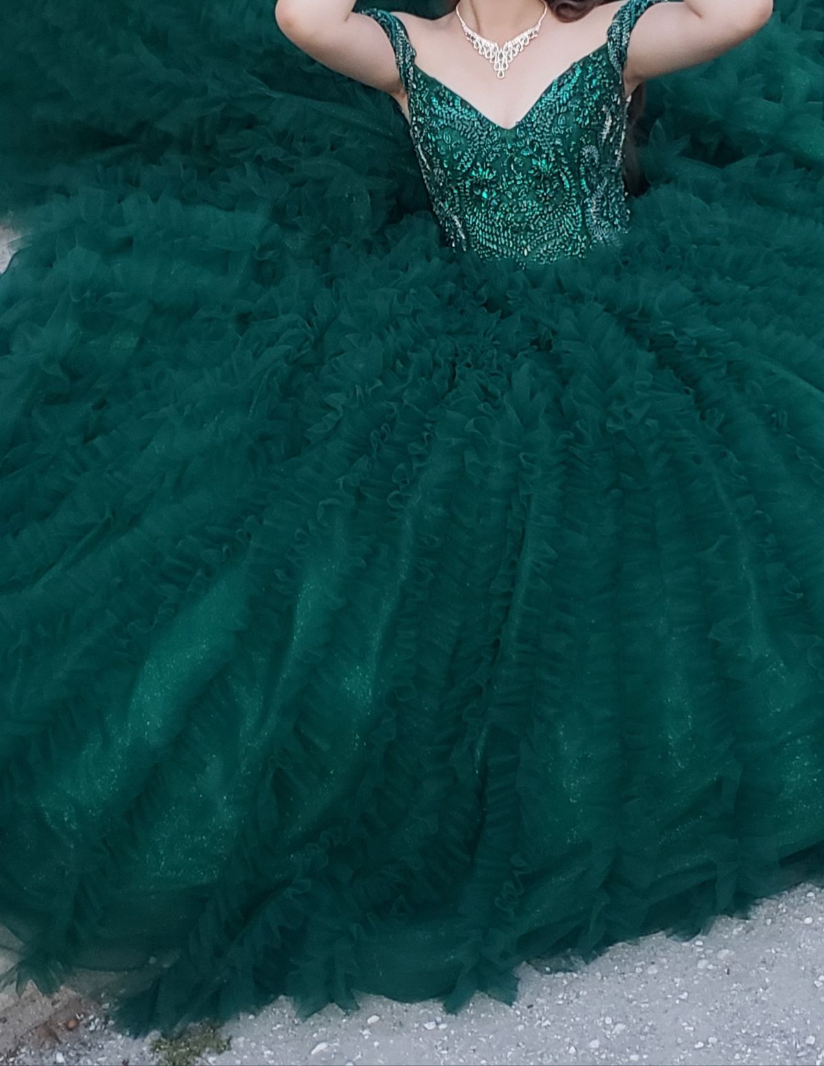 Valentina Size 6 Prom Sequined Emerald Green Dress With Train on Queenly
