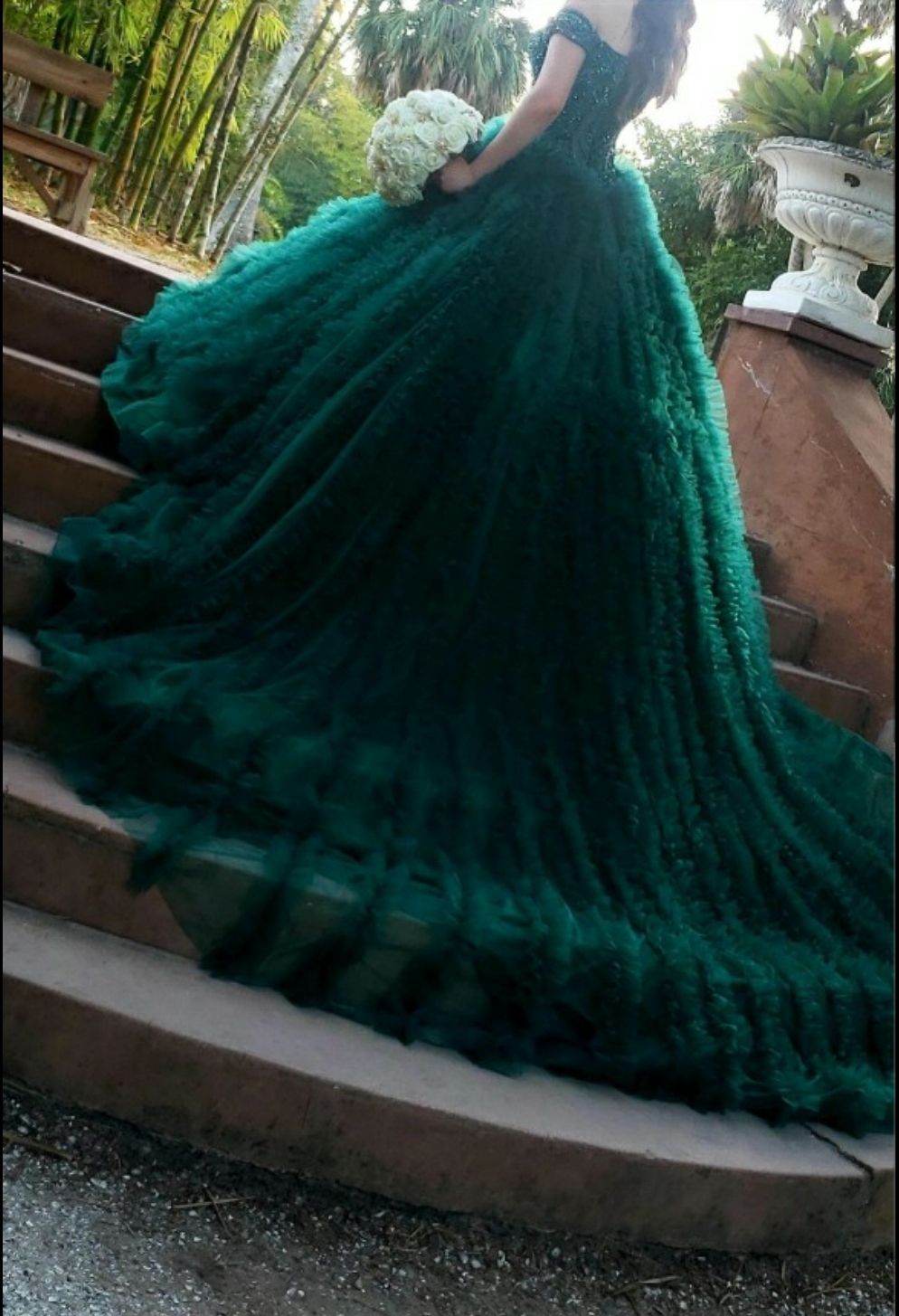 Valentina Size 6 Prom Sequined Emerald Green Dress With Train on Queenly