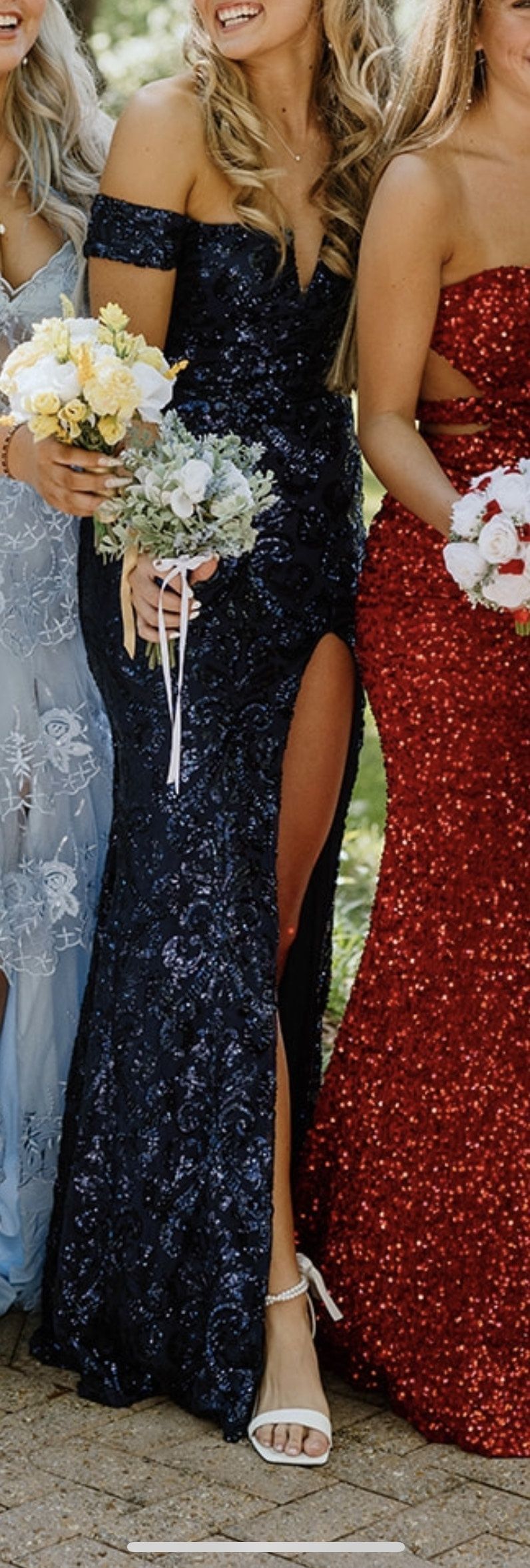 Style 05002-2503 Windsor Size S Prom Off The Shoulder Navy Blue Side Slit Dress on Queenly