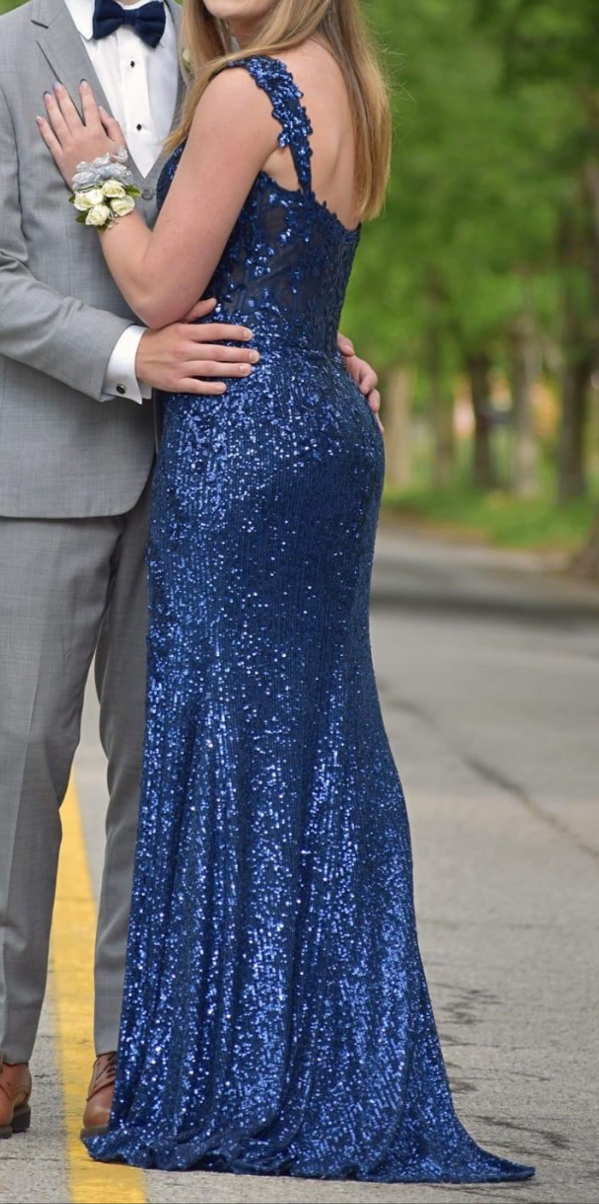 Style EW34012 Ellie Wilde Size 8 Prom Off The Shoulder Navy Blue Floor Length Maxi on Queenly